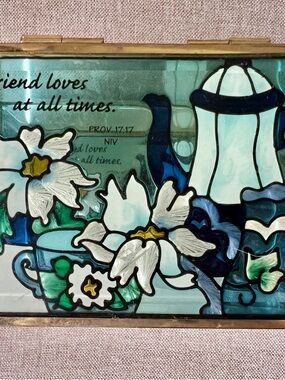 Stained Glass Floral Trinket Box with Script